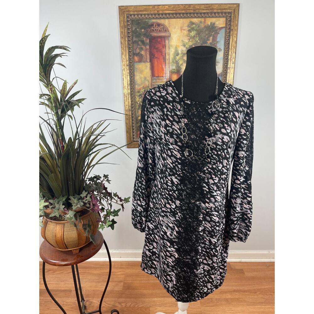 Xhilaration Shift Dress Womens M‎ Black Leopard Print Lace Detail Mob Wife Edgy